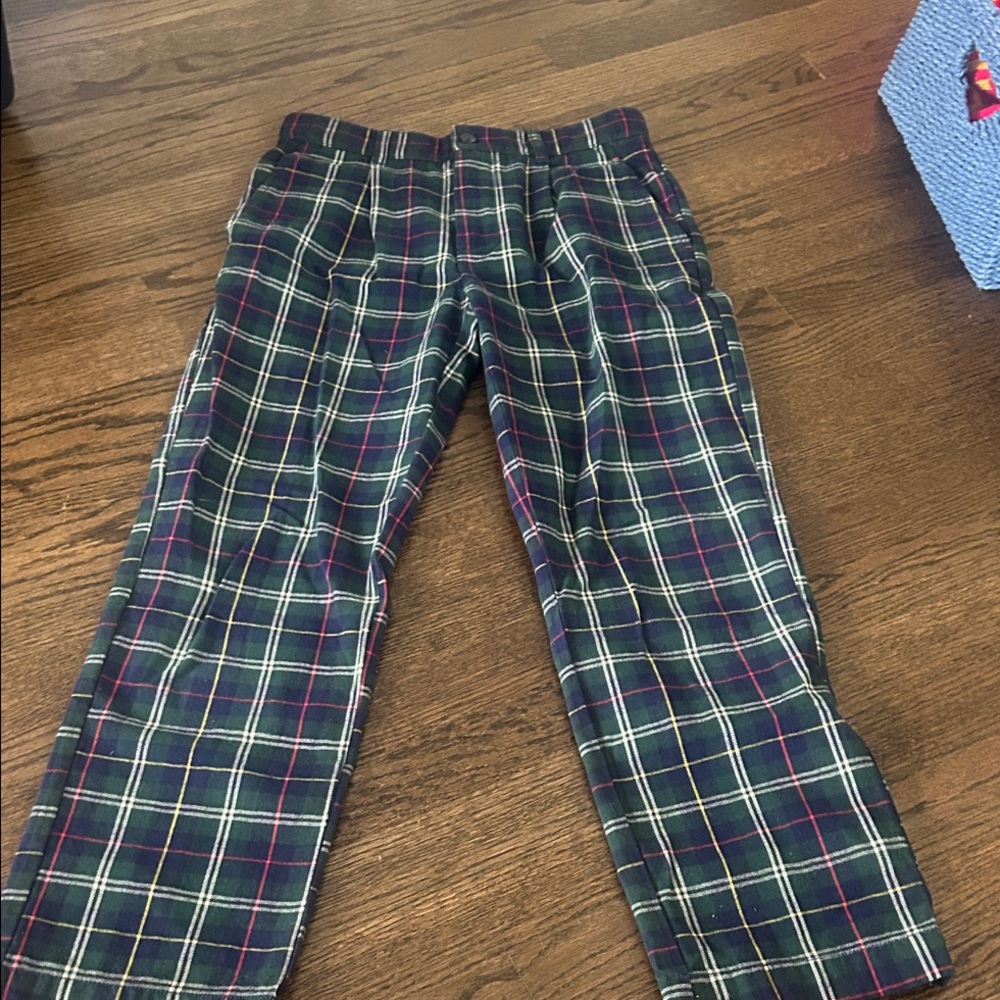 Mini Boden Navy and Green Plaid Dress Pants for Kids